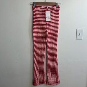 Zara knit red and white checkered pants new with tags size small